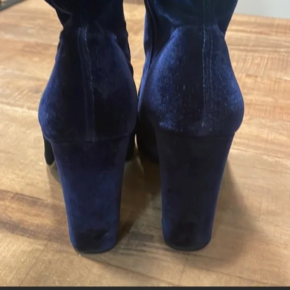 Steve Madden Edit Navy Velvet High Heel Mid-Calf Boots - Picture 5 of 9